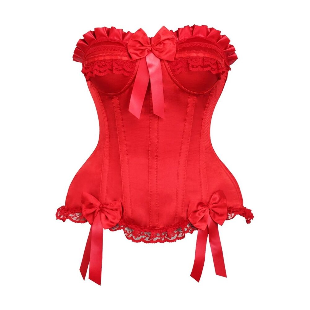 Top Drawer Daisy Red Satin spiral Steel Boned Burlesque Corset 6X full bust